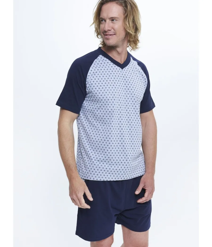 Pijama verano bolsillos hombre J&J Brothers azul gris algodón