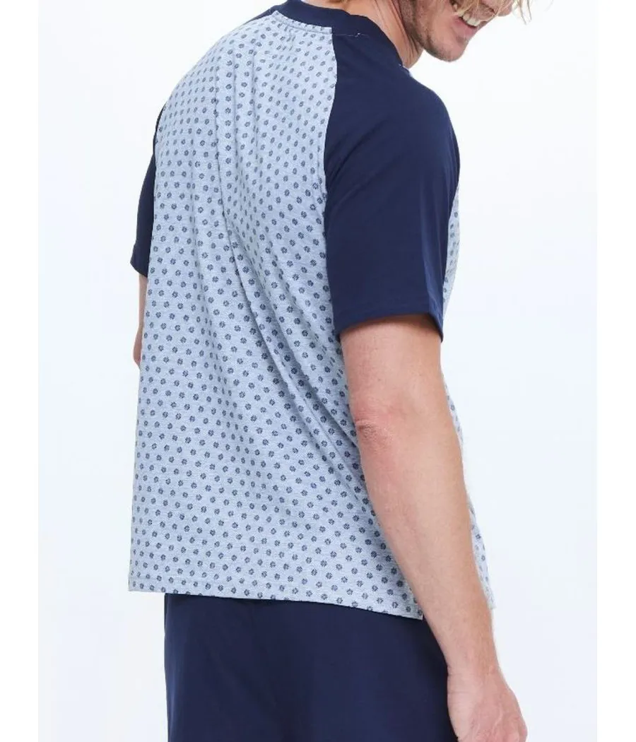 Pijama verano bolsillos hombre J&J Brothers azul gris algodón