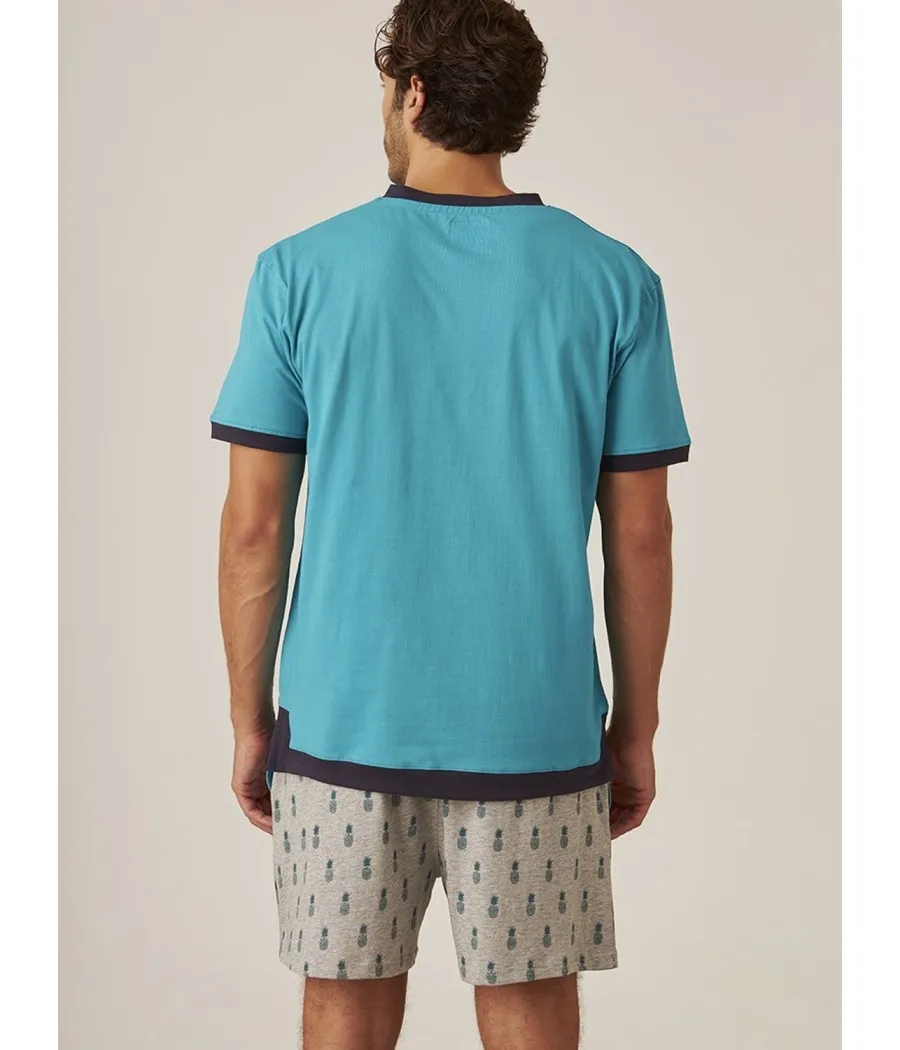 Pijama verano hombre J&J Brothers turquesa bolsillos algodón