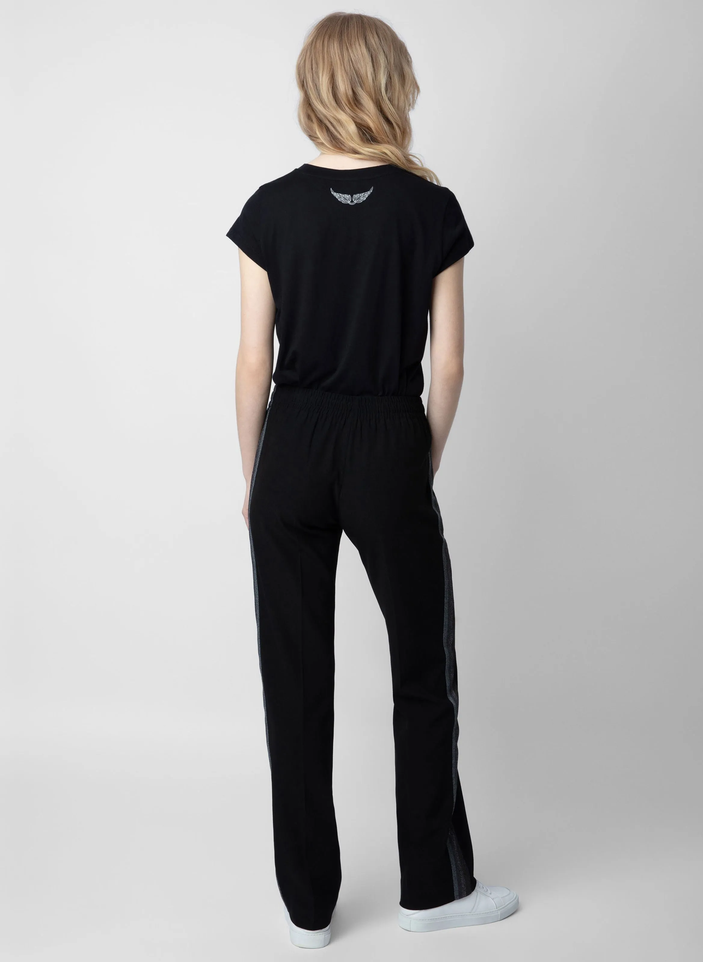 POMY  PANTALóN RECTO VAPOROSO CON BANDAS EN NEGRO