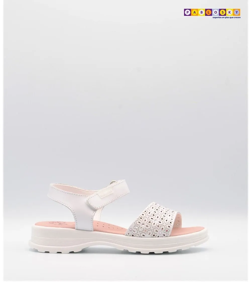 SANDALIA NIÑA PABLOSKY BLANCA PALA BRILLO ROSA