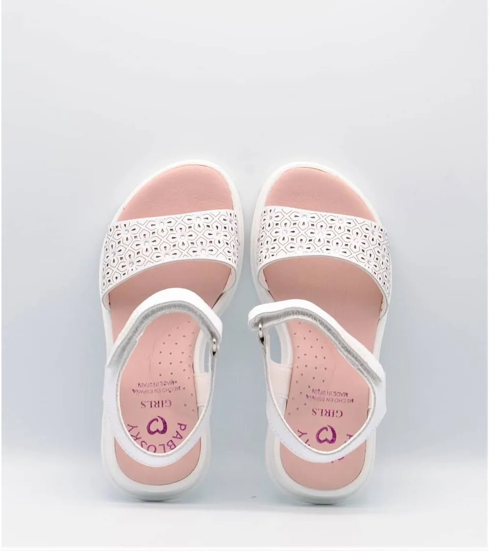 SANDALIA NIÑA PABLOSKY BLANCA PALA BRILLO ROSA
