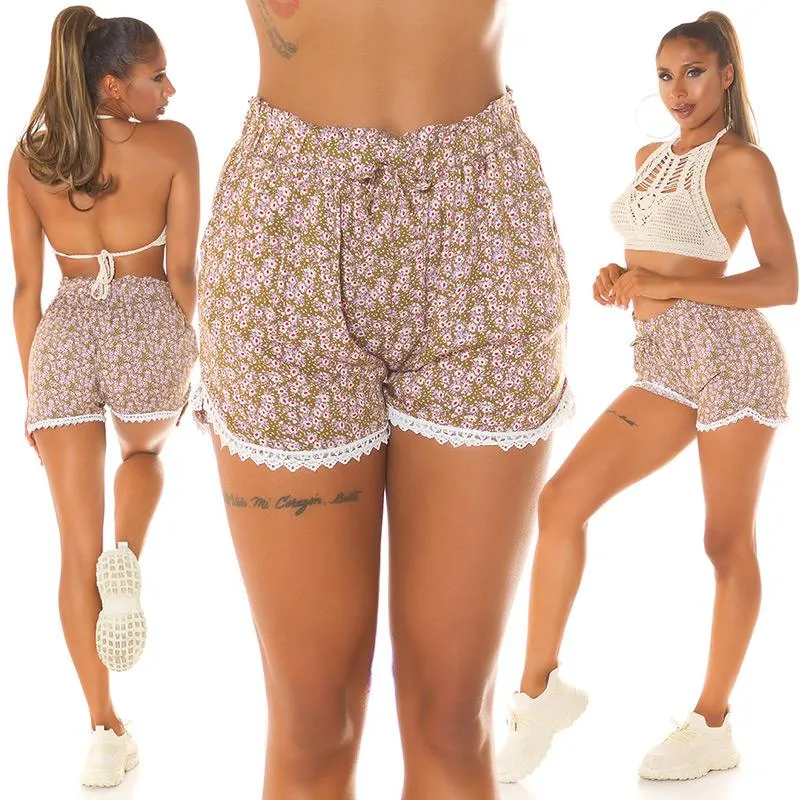Shorts de Verano con Estampado y Encaje