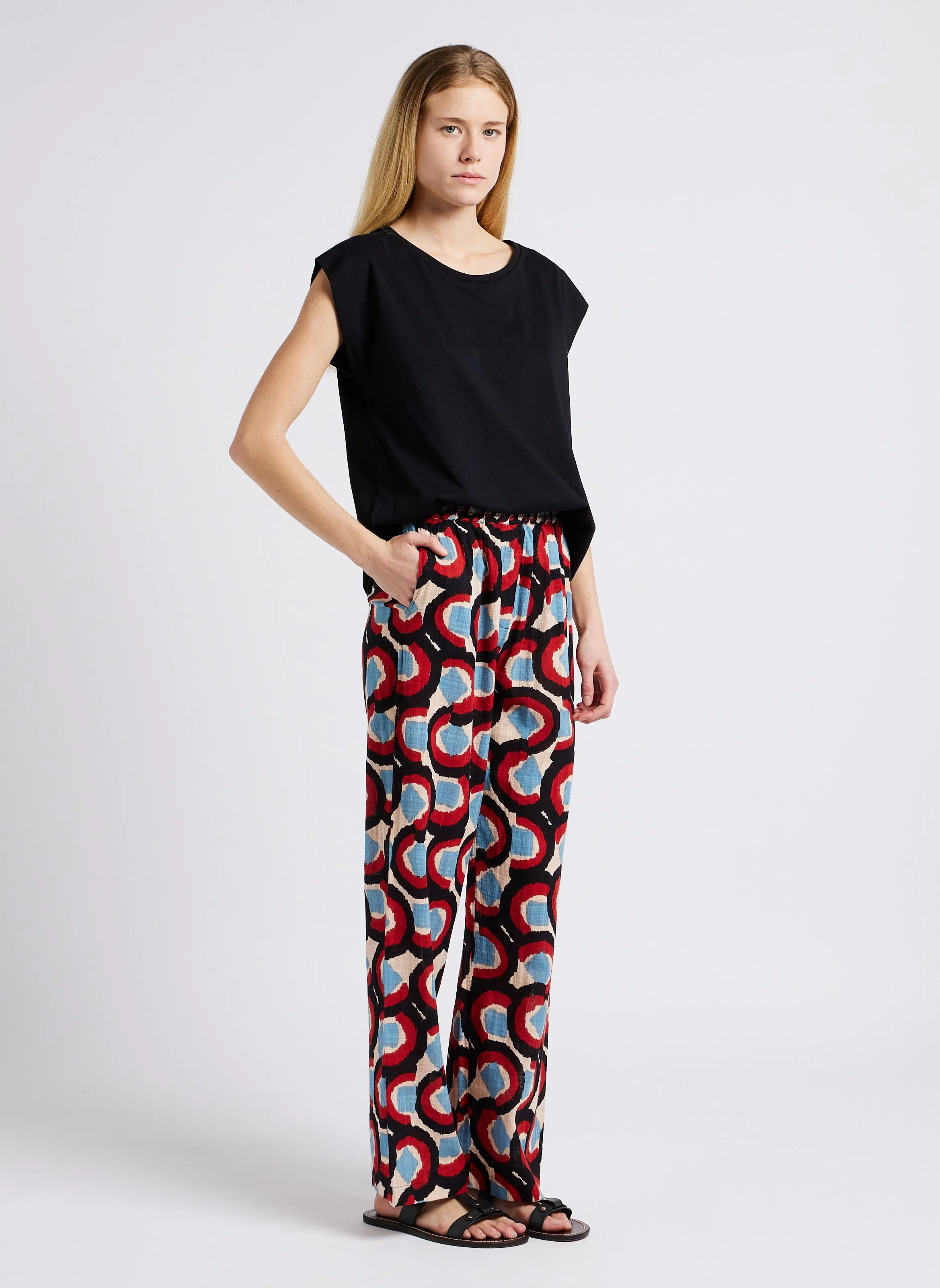 STELLA FOREST JULIETTA  PANTALóN RECTO ESTAMPADO DE MEZCLA DE ALGODóN EN AZUL