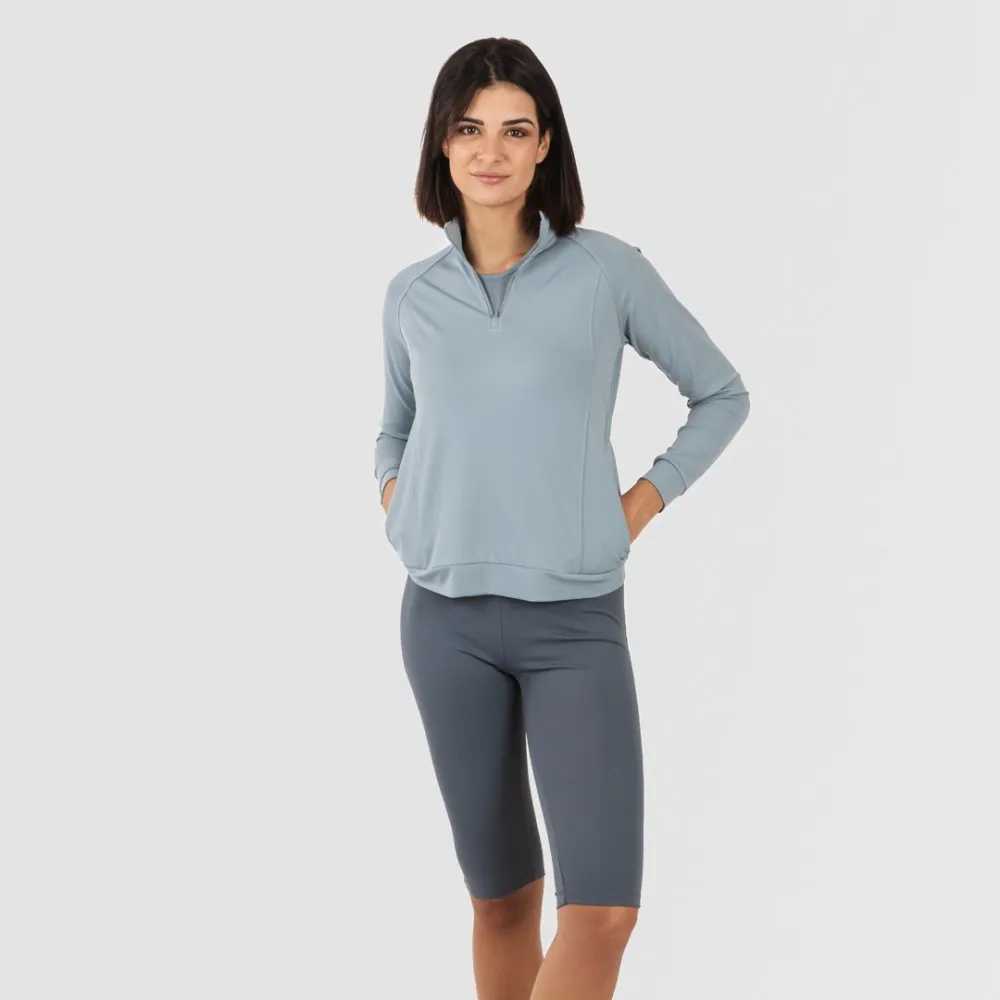 Sudadera deportiva mujer con cremallera y bolsillo indigo