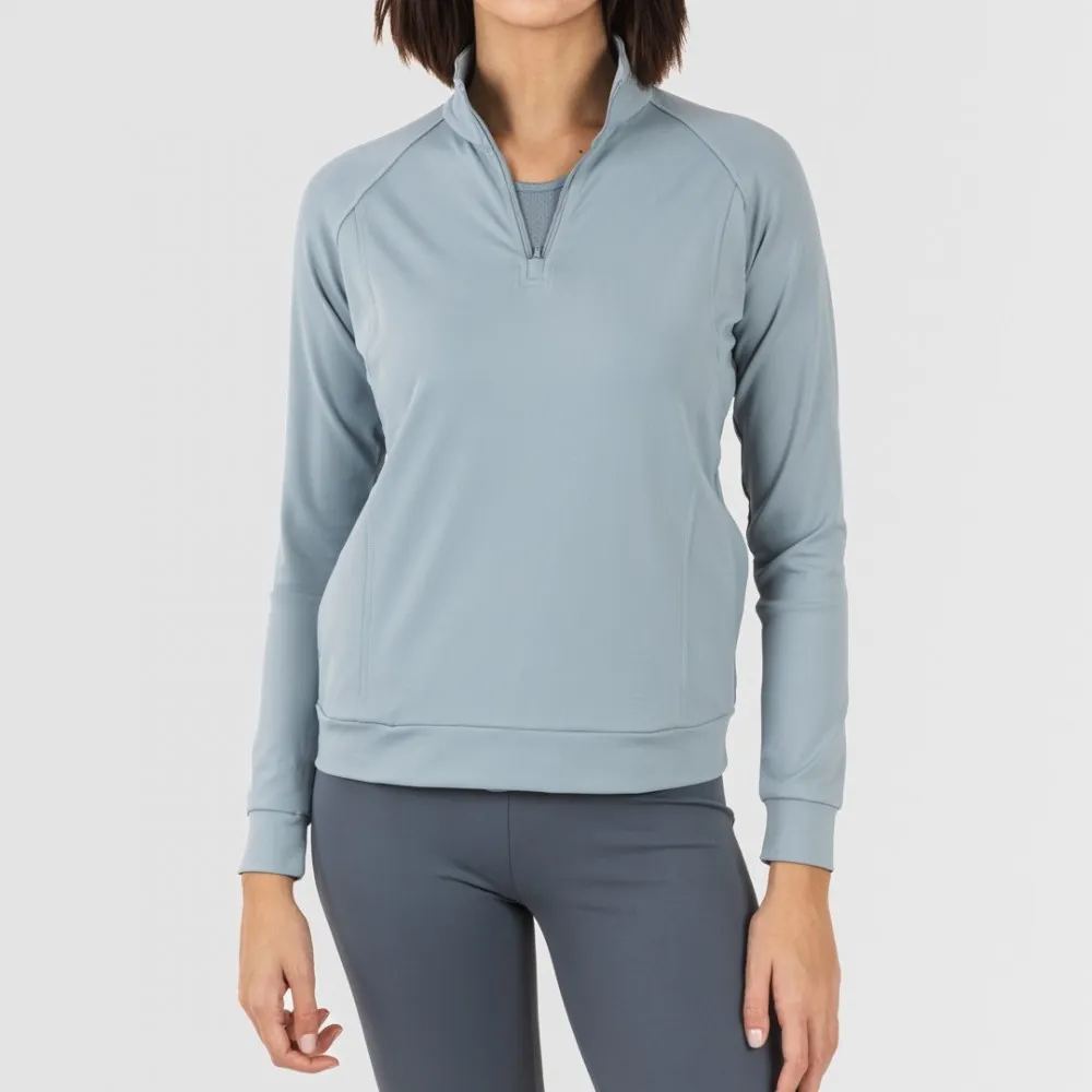 Sudadera deportiva mujer con cremallera y bolsillo indigo