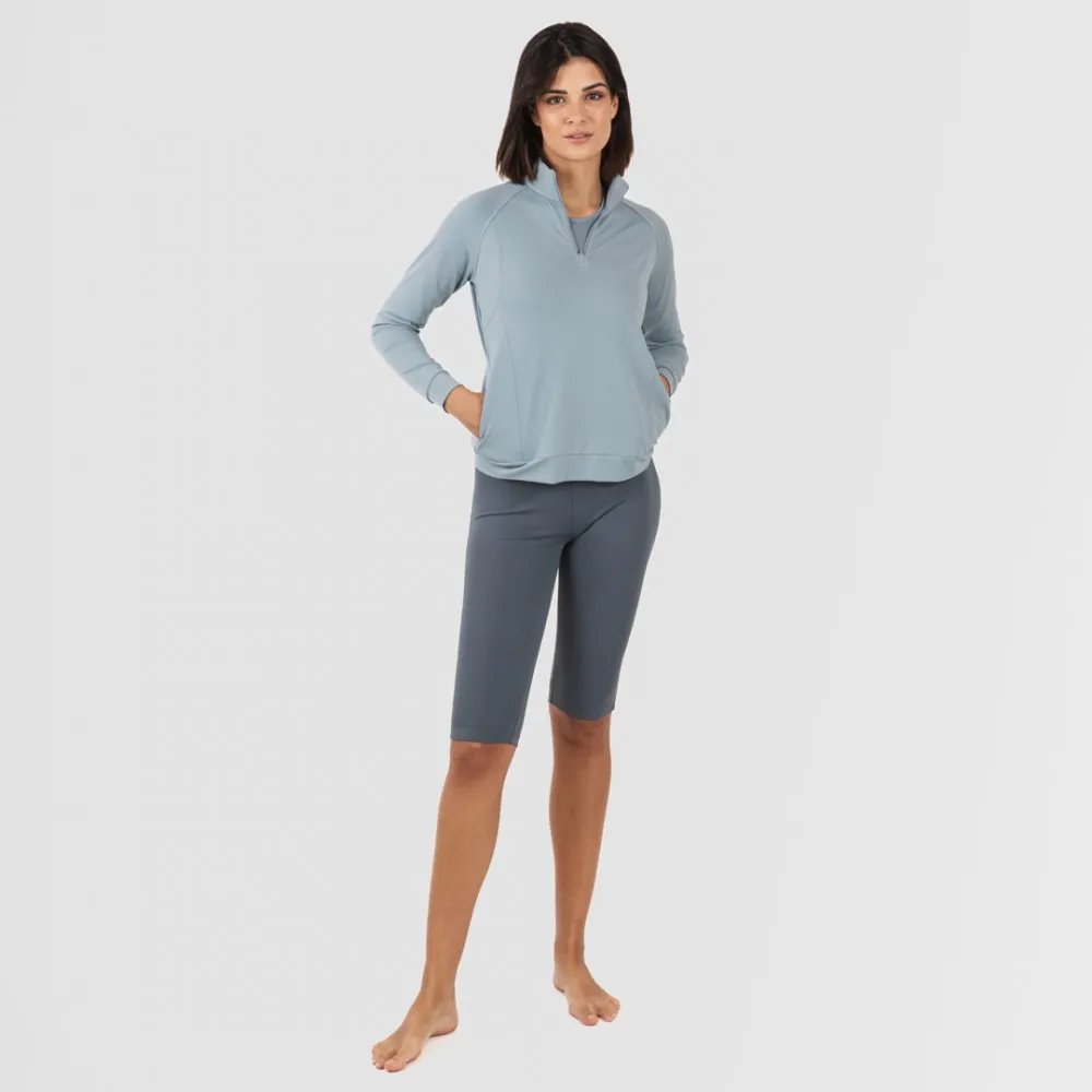 Sudadera deportiva mujer con cremallera y bolsillo indigo