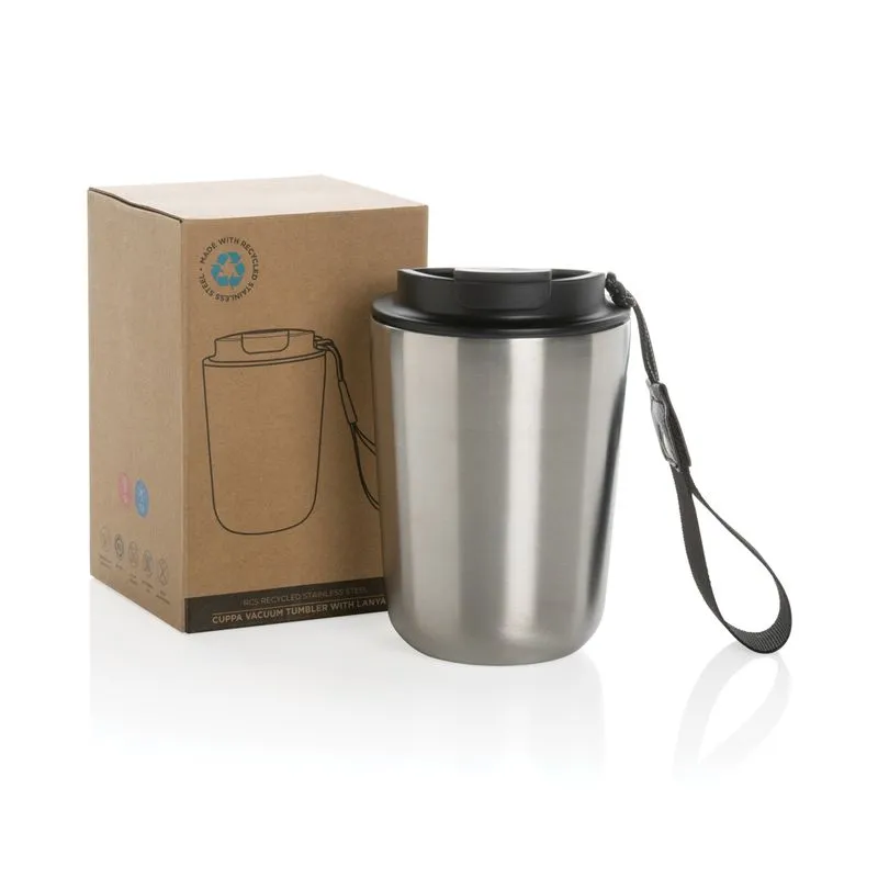 Taza al vacío ecológica promocional con cordón 380 ml. Cuppa