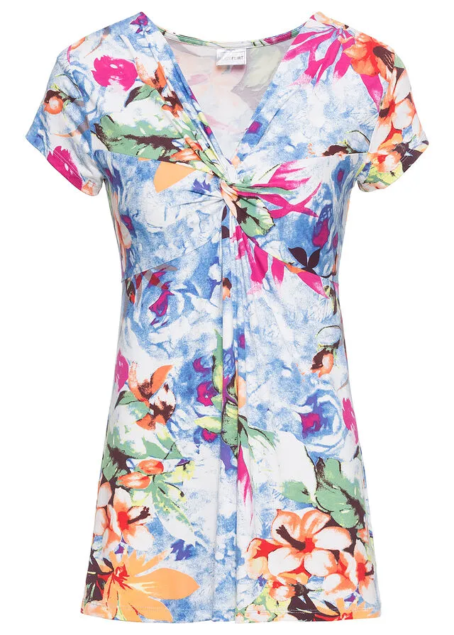 Top anudado de verano Azul de flores