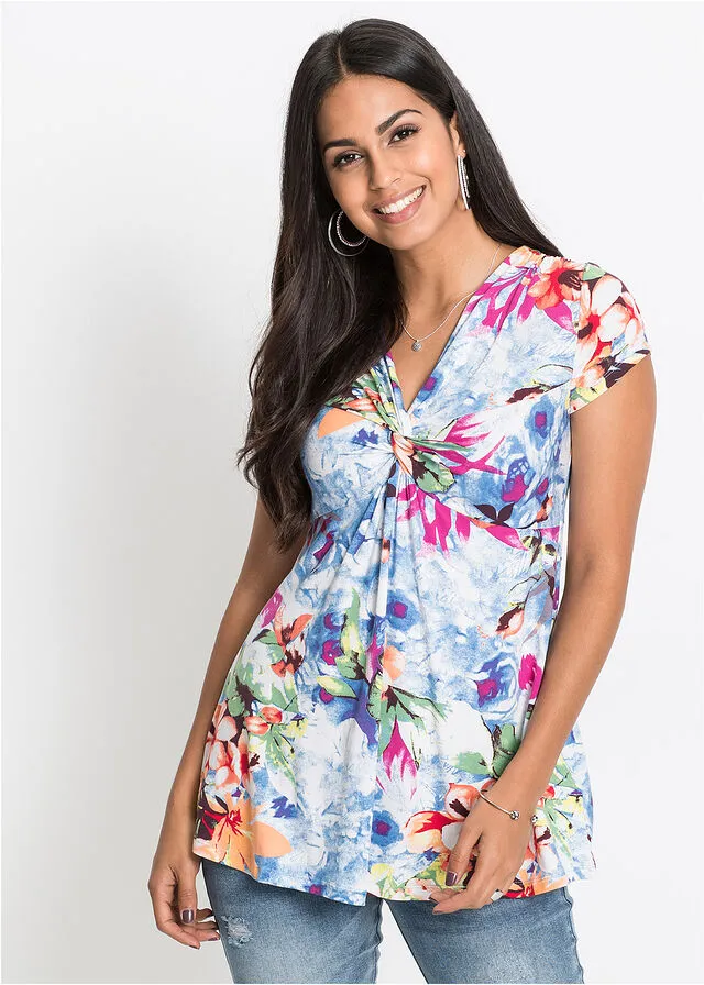 Top anudado de verano Azul de flores