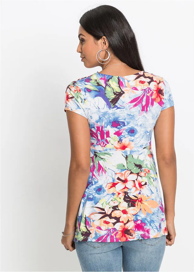 Top anudado de verano Azul de flores