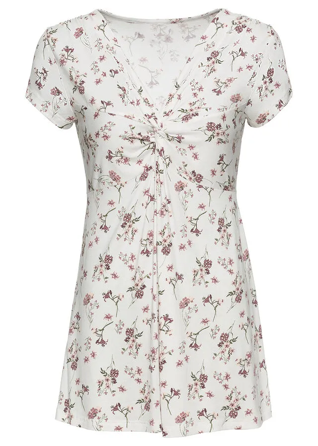 Top anudado de verano Blanco estampado