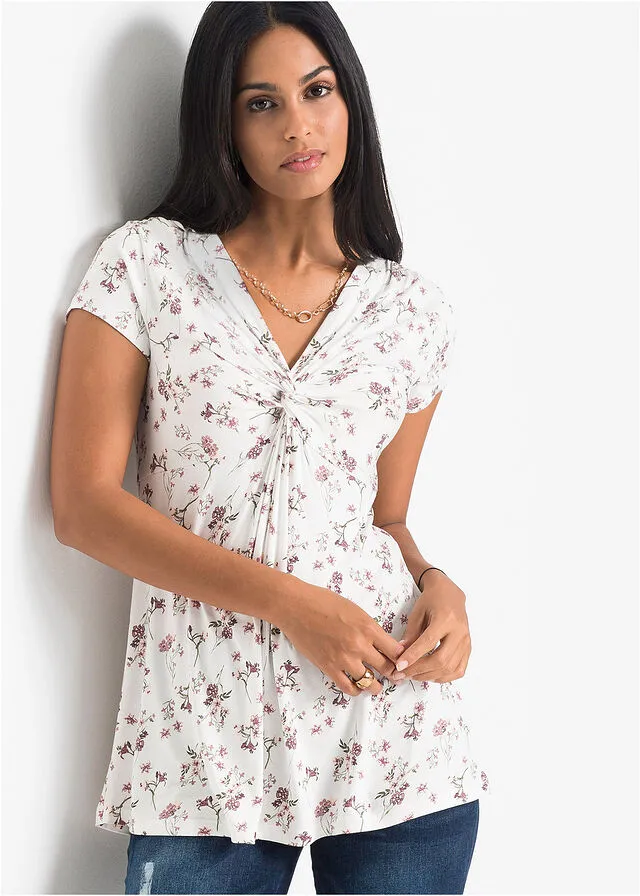 Top anudado de verano Blanco estampado