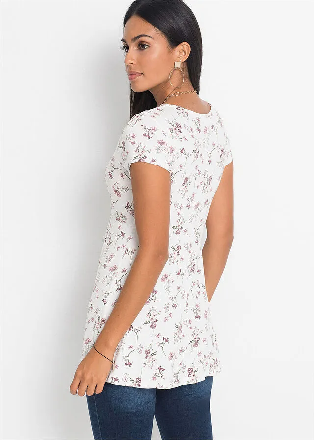 Top anudado de verano Blanco estampado