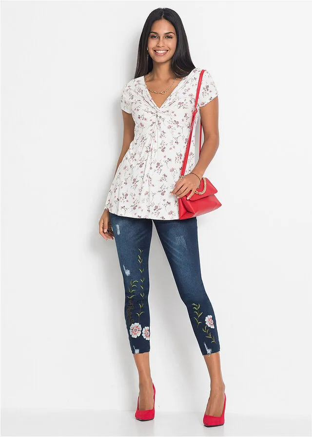 Top anudado de verano Blanco estampado