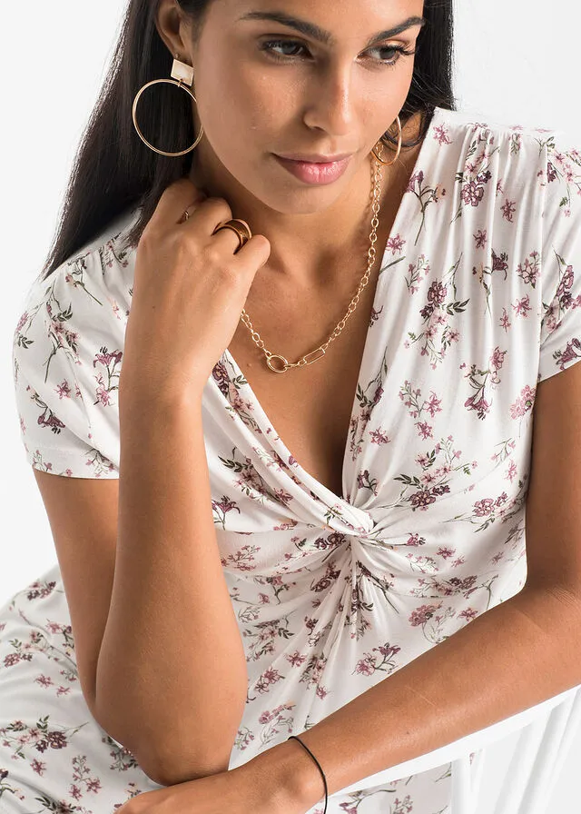 Top anudado de verano Blanco estampado