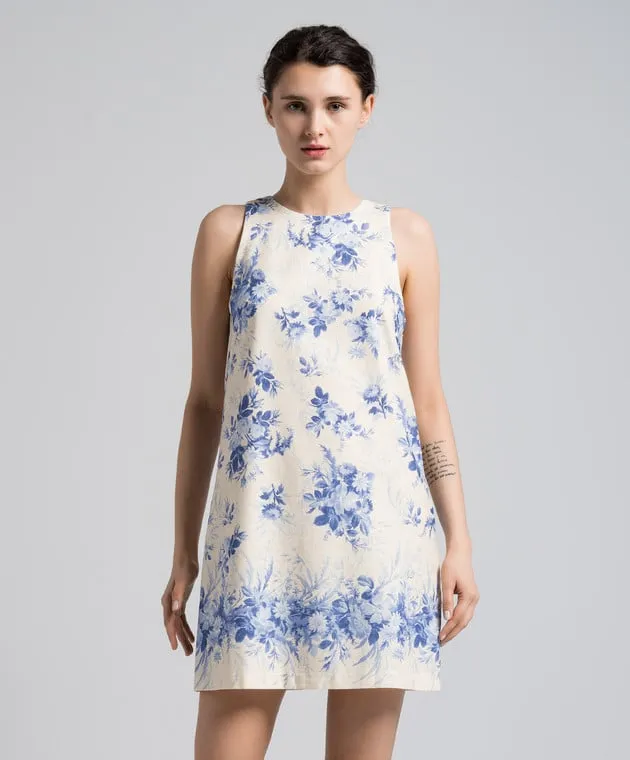 Twinset Beige mini dress with linen in a floral print