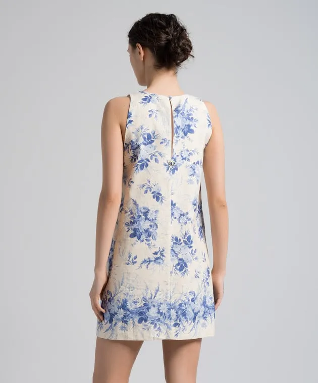 Twinset Beige mini dress with linen in a floral print