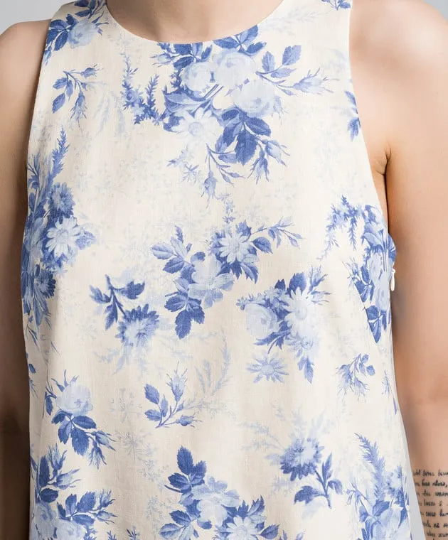 Twinset Beige mini dress with linen in a floral print