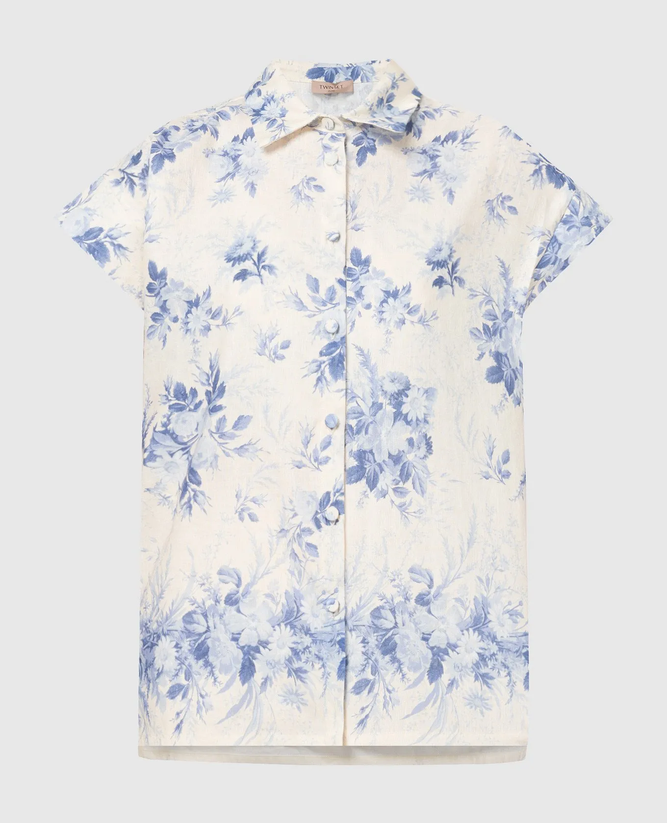 Twinset White blouse with linen in a floral print
