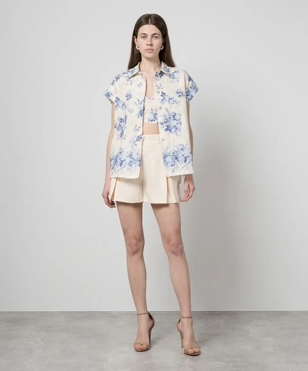 Twinset White blouse with linen in a floral print