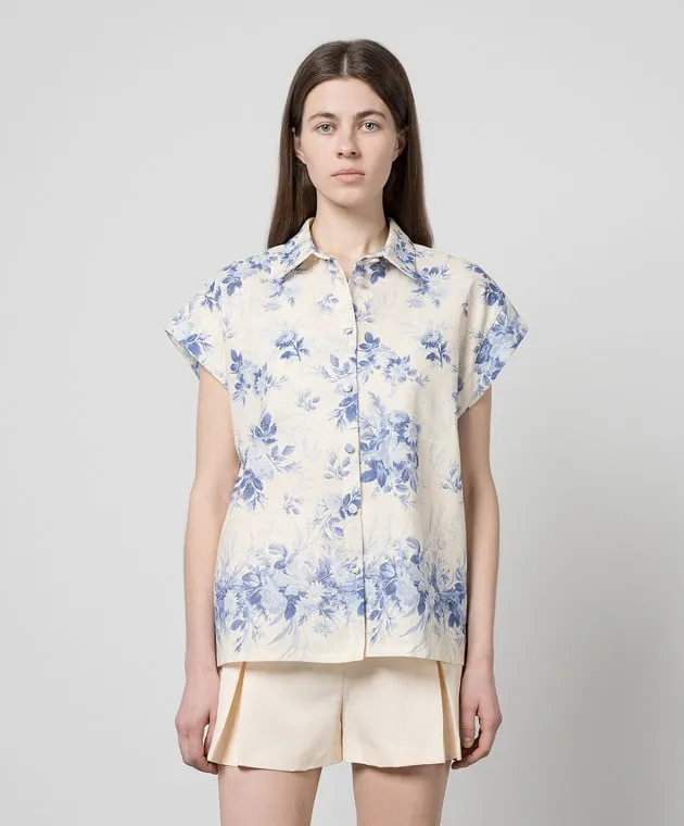 Twinset White blouse with linen in a floral print