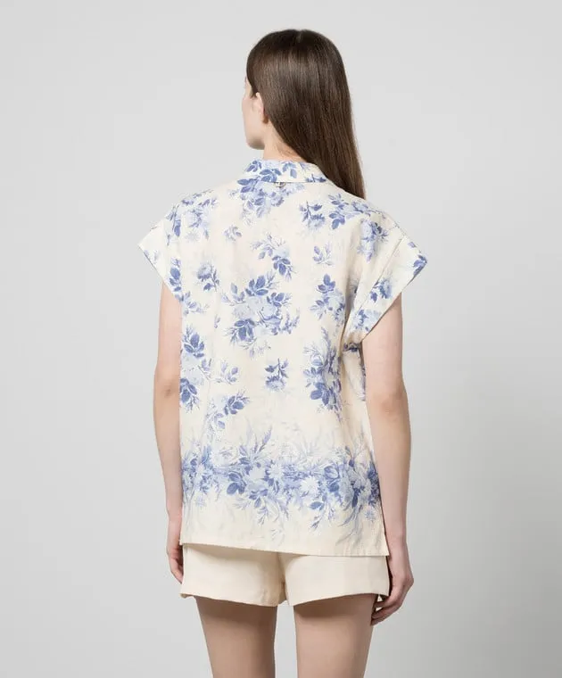 Twinset White blouse with linen in a floral print