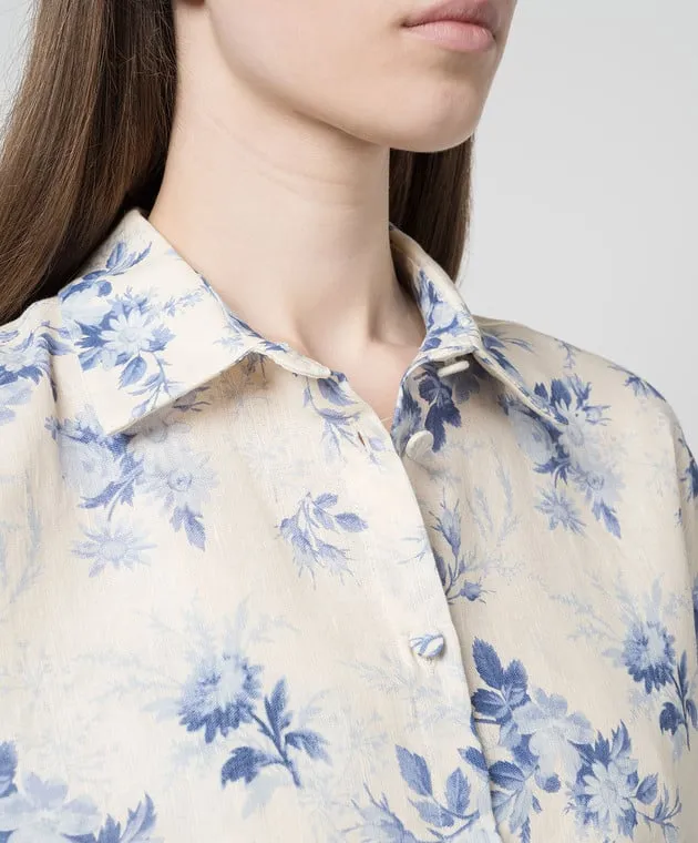 Twinset White blouse with linen in a floral print