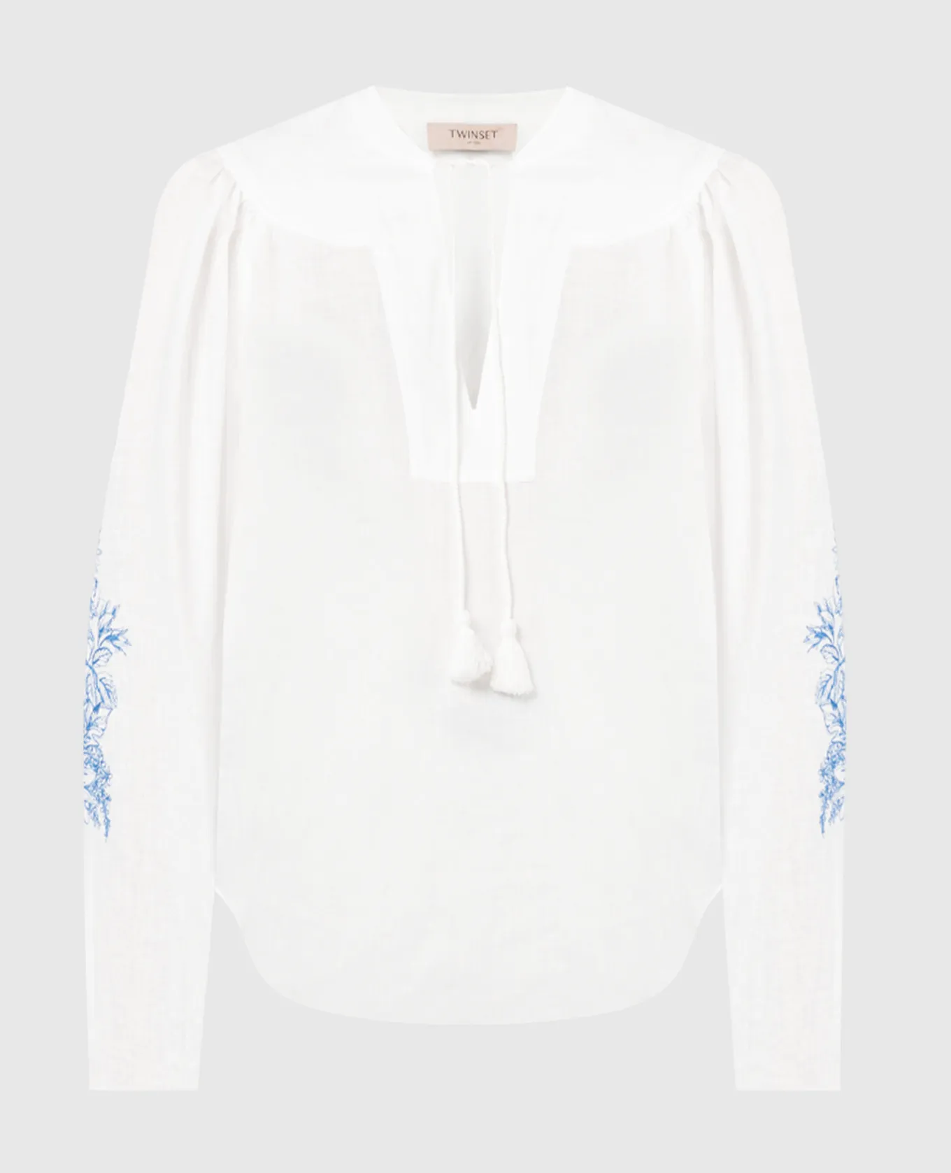 Twinset White linen shirt with a floral motif