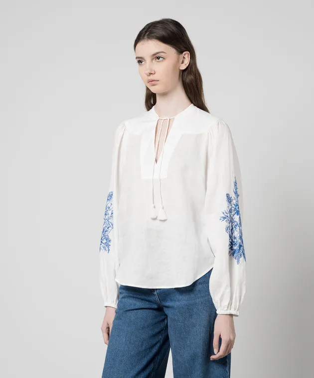 Twinset White linen shirt with a floral motif