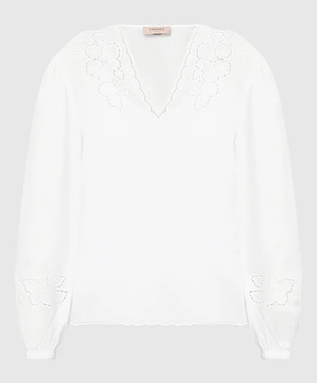 Twinset White linen shirt with embroidery
