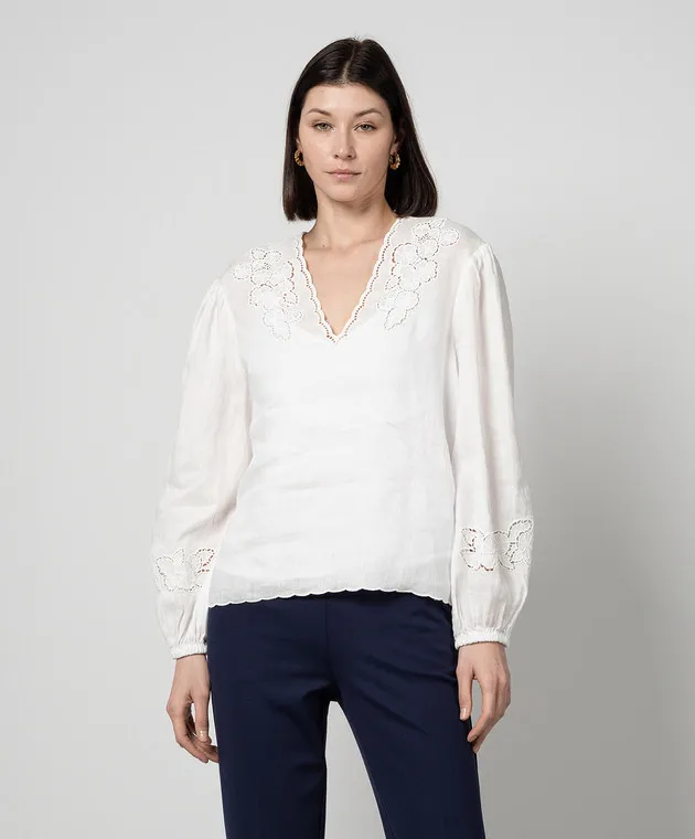 Twinset White linen shirt with embroidery