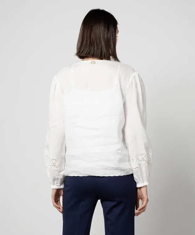 Twinset White linen shirt with embroidery