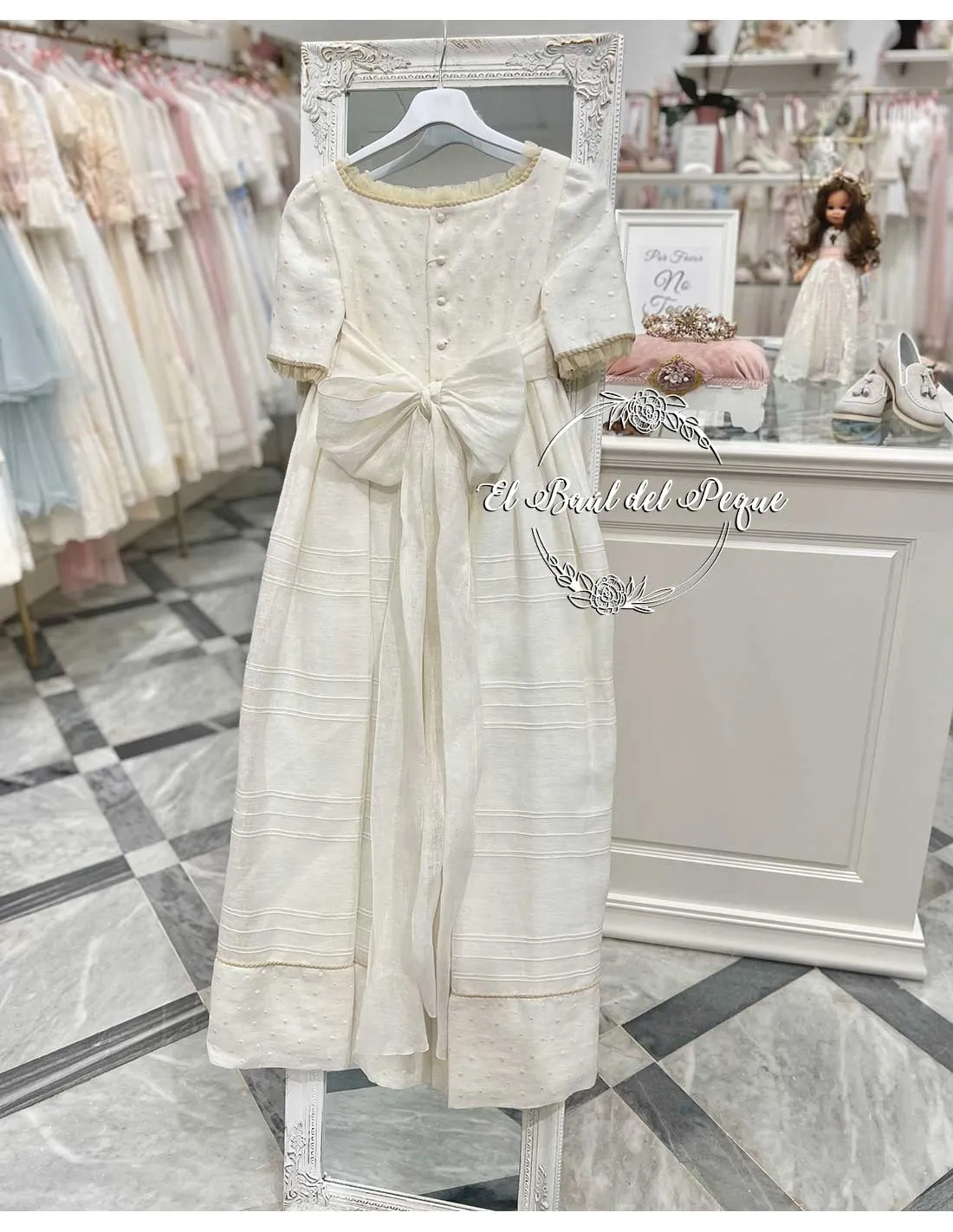 Vestido Comunión Crudo Cinturón Flores Francis Montesinos