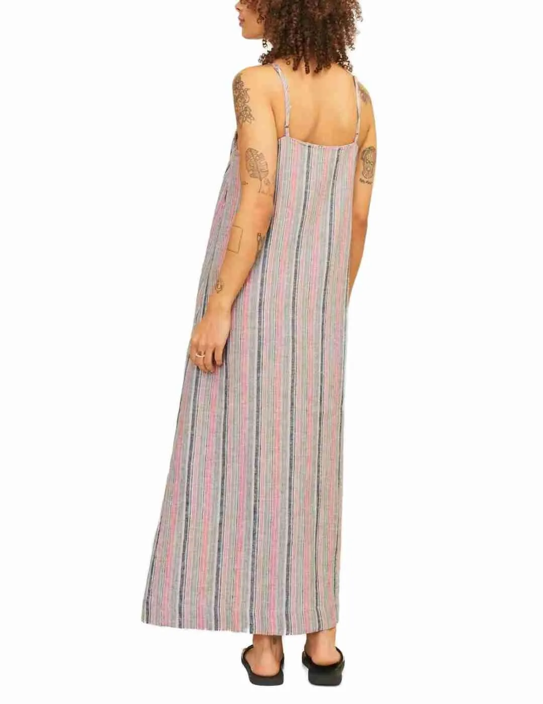 Vestido largo JJXX Raya lino beige con rayas de mujer