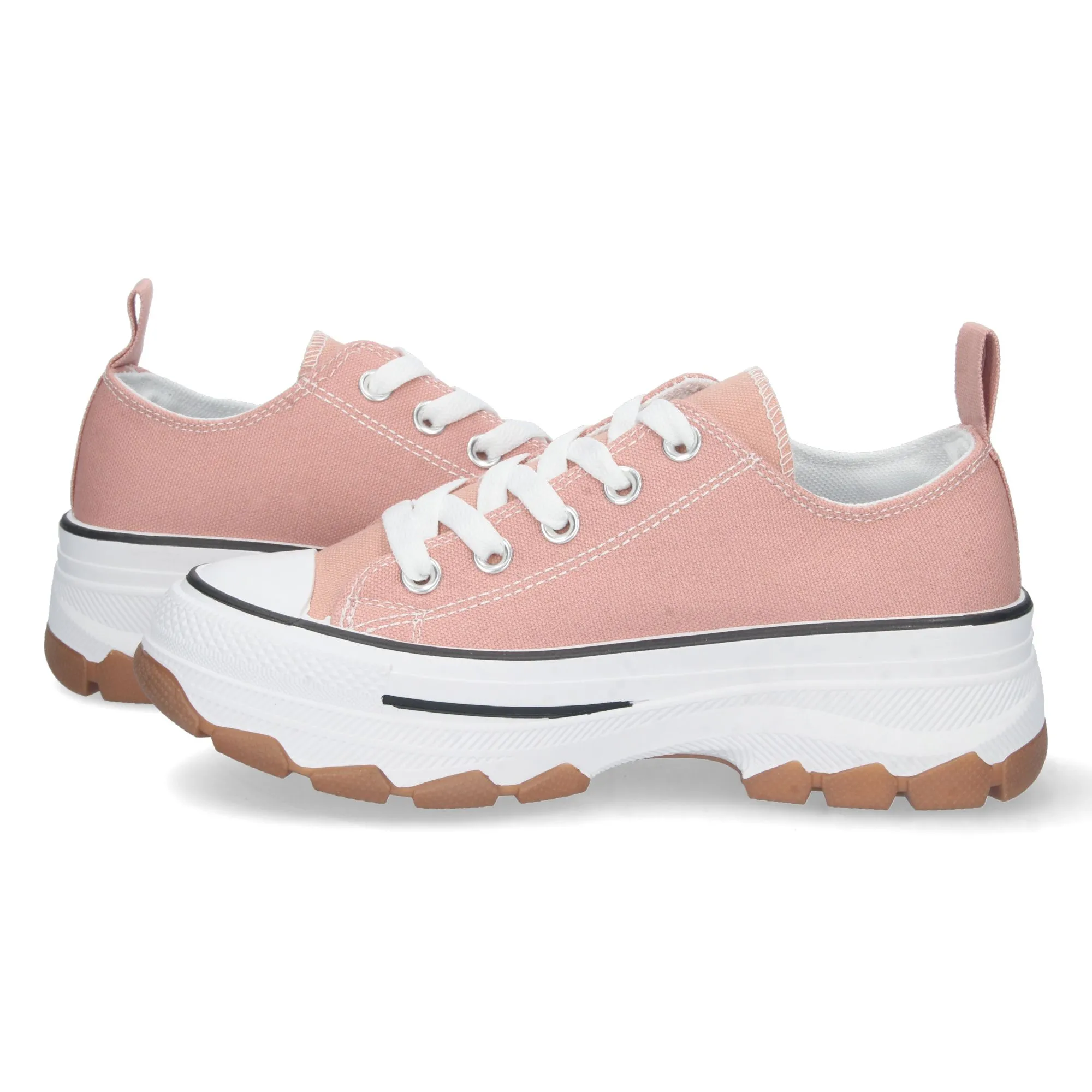 Zapatillas de lona estilo bambas suela plataforma mujer color rosa